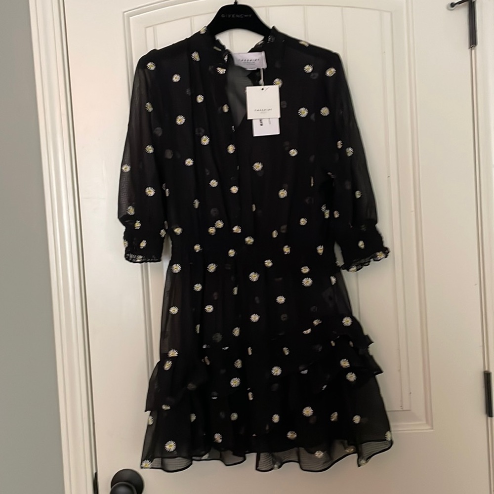 The Shirt by Rochelle Behrens Black Mini Dress with White Floral Pattern